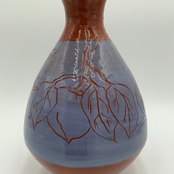 Handmade Etched and Painted Lavendar Terracotta Vase Stamped Christensen - Picture 2 of 9